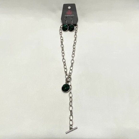 She Sparkles On Green Fashion Necklace & Earring Set Paparazzi Accessories NWT U - Picture 1 of 11
